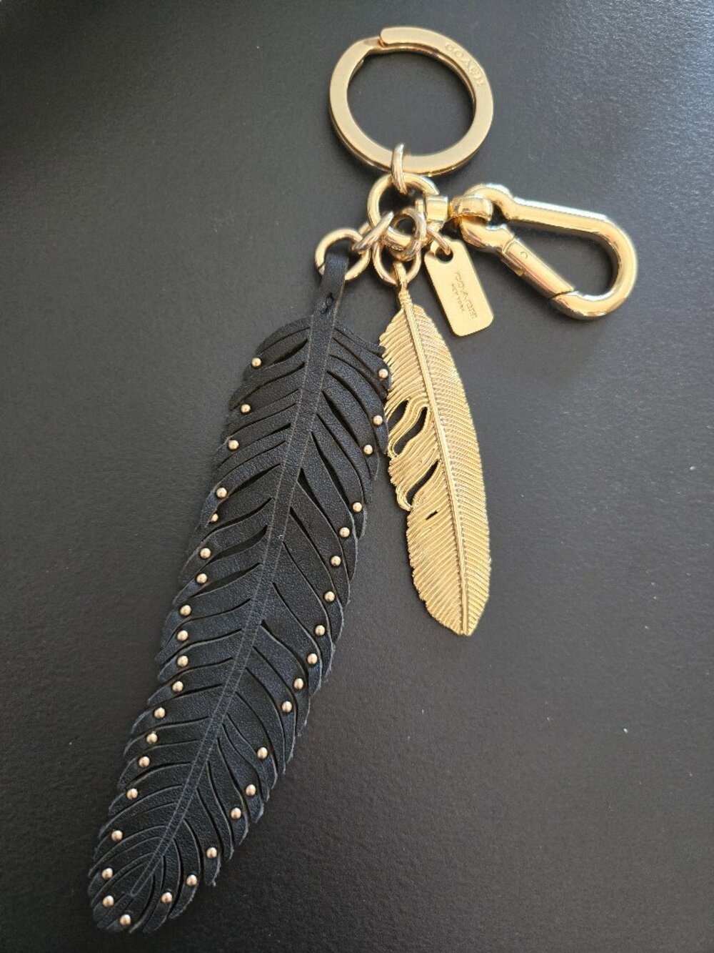 Coach Gold and Black Multi Feather Keychain Charm